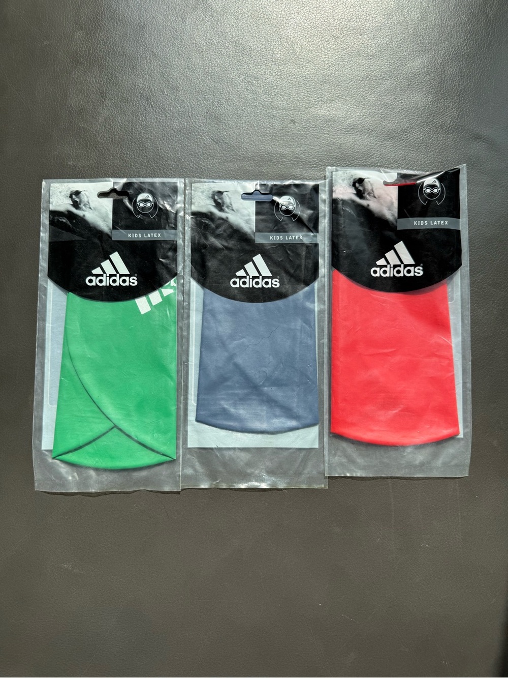 adidas Kids Swim Cap Set — Green, Blue, Red